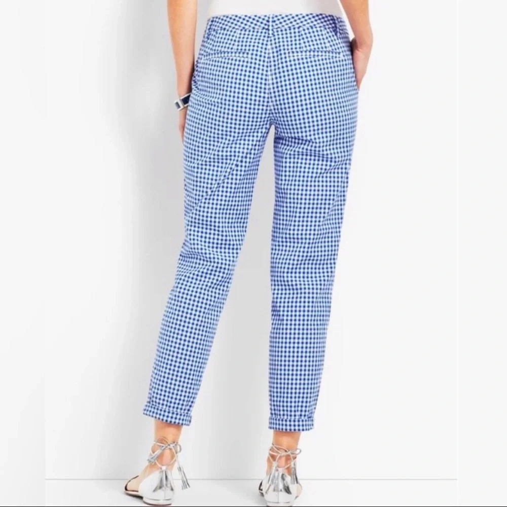 SOLD-Talbots Blue and White Gingham Check Print Girlfriend Chino Pants - Picture 5 of 10
